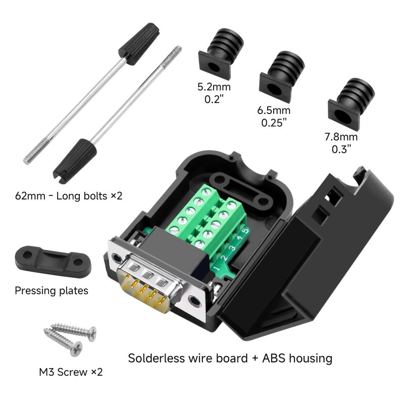 YIOVVOM 10 Pcs DB9 Male Breakout Connector, 9 pin RS232 connectors, Solderless D-SUB RS485 Serial Adapter Module Board with Screw Terminals, Case, Long Bolts - Image 3